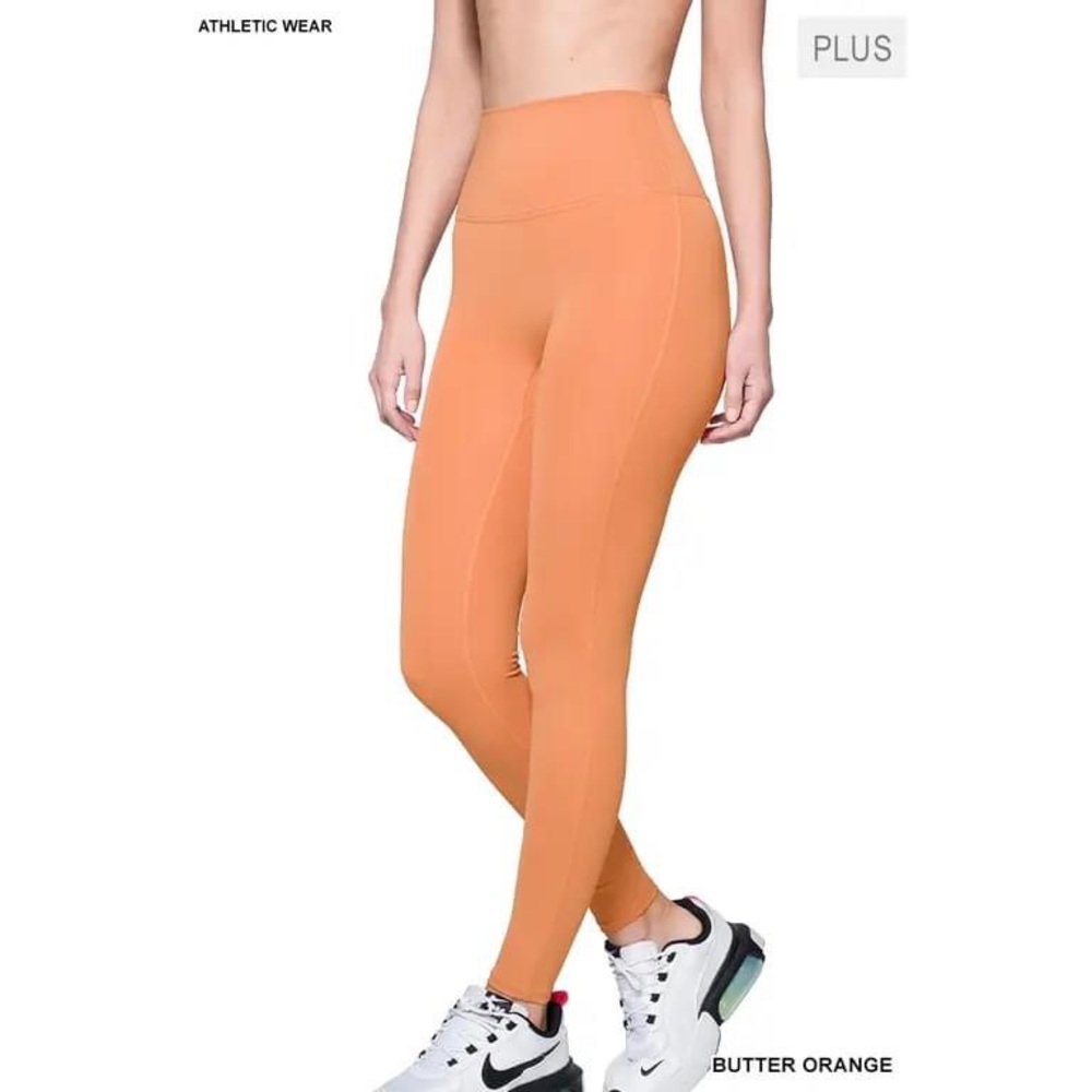 Plus Athletic High Waisted Full Length Leggings - Butter Orange - 1XL, 2XL, 3…